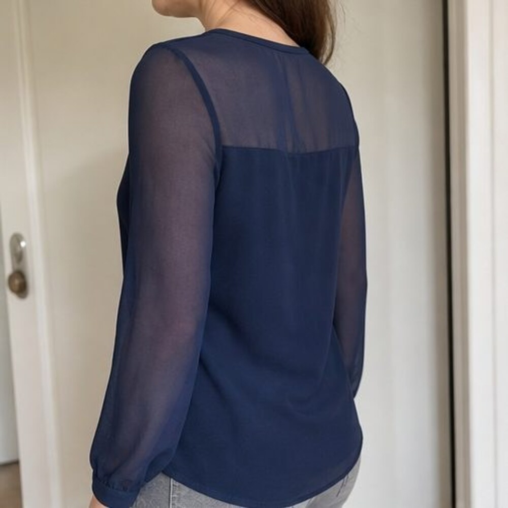 Navy Button Blouse - Picture 3 of 6